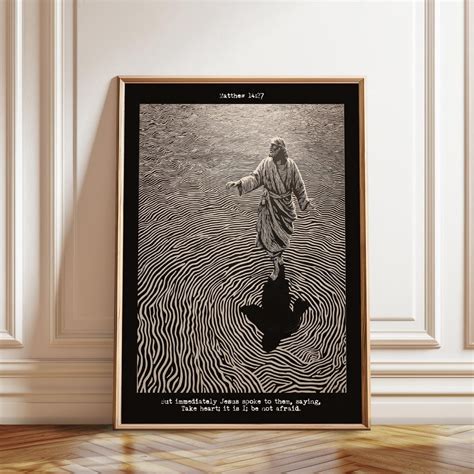 Jesus Walking on Water Minimal Linework Bible Verse Art, Unframed ...