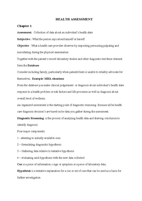 HEALTH ASSESSMENT CH1: Data Collection & Diagnostic Reasoning - Studocu