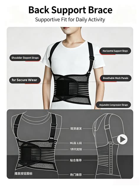 Double Shoulder Lumbar Support Belt Adjustable Elastic Waist Brace Mesh ...