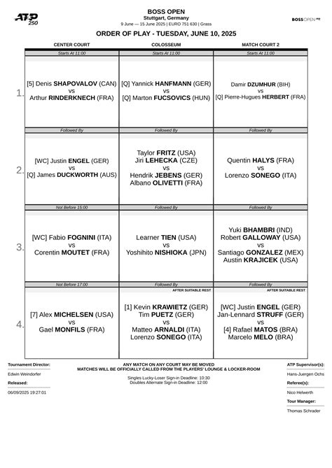 Stuttgart Open Draws and Schedule for Tuesday, June 10, 2025 - 10sBalls ...
