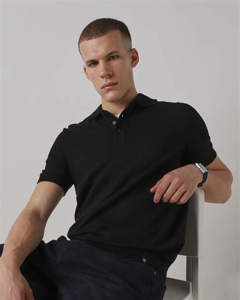 Buy Black Solid Flatknit Polo Online at Muftijeans