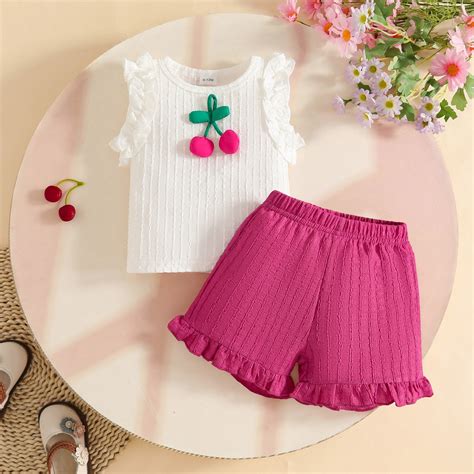 CUZIBR Girls Toddler Stylish Summer Outfit Classic Ribbed Crewneck ...
