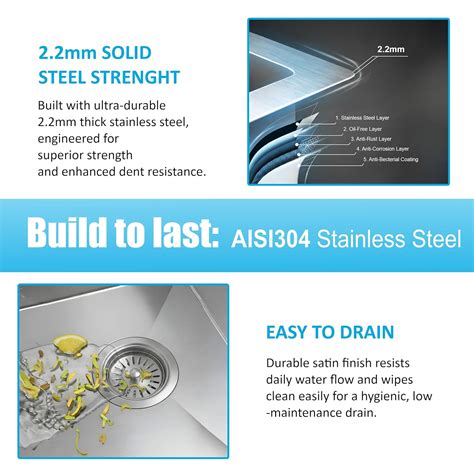 Aqua 304 (45 x 20 x 09 ) Handmade Stainless Steel Double Bowl Sink ...