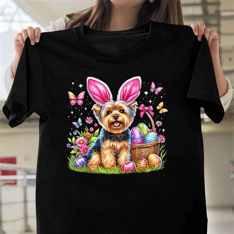 Cute Bunny Yorkshire Terrier Dog Easter Eggs Basket Spring Holiday Art ...