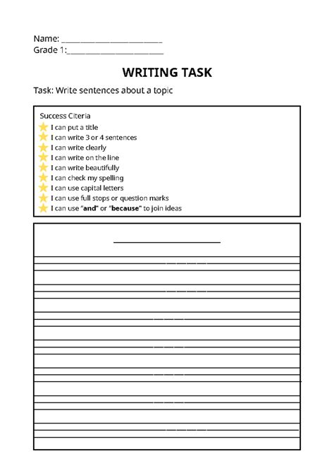 Grade 3 Writing Task: Sentences on Success Criteria - Studocu
