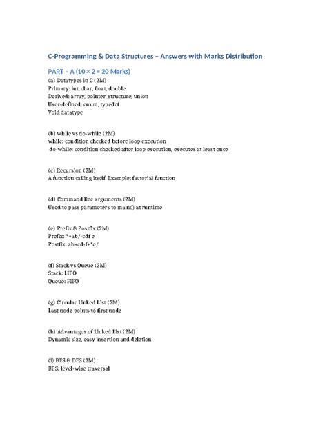 C Programming Data Structures Answers with Marks Distribution - Studocu