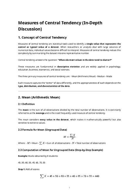 Measures of Central Tendency (Statistics) – In-depth Discussion - Studocu