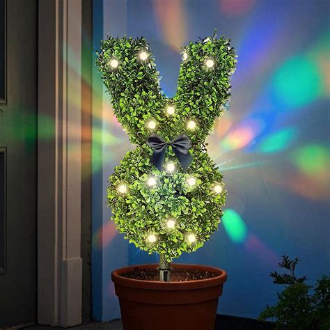 Easter Artificial Bunny Topiary With Led Lights, Green Rabbit-Shaped ...