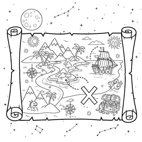 Pirate Treasure Map Coloring Page | Coloring Pages Mimi Panda