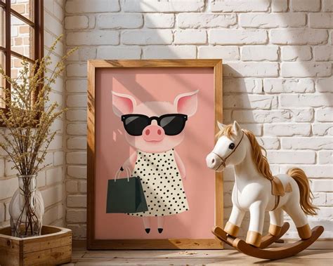 Pink Piglet Wearing Sunglasses Wall Art Print, Cute Pastel Animal And ...