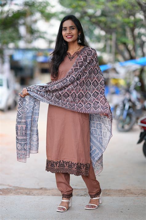 Brown Color Jaipur Cotton Office Wear Dress With Organza Dupatta and C ...