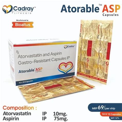 Atorvastatin (10mg) Aspirin (75mg) Capsule at ₹ 690/box | Atorvastatin ...