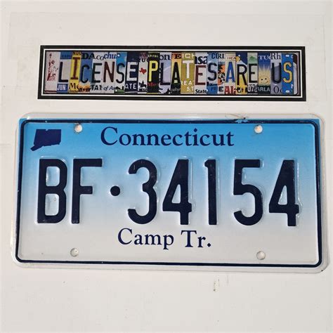 Connecticut Camp Trailer License Plate CT Camper Tag BF 34154