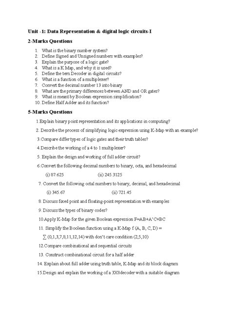 DLCO Imp Questions: Digital Logic & Computer Concepts - Studocu