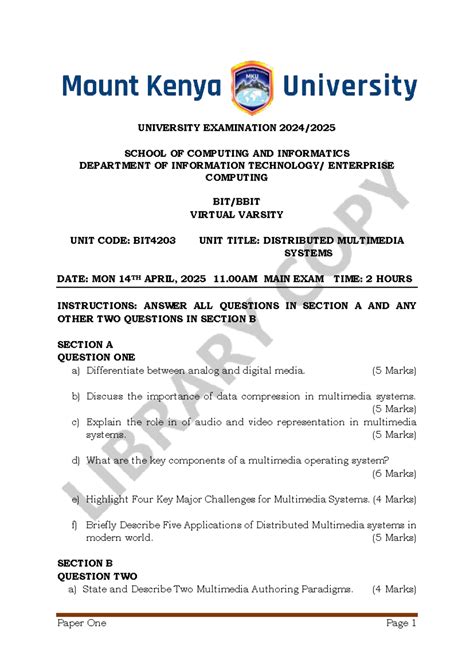 BIT4203 Final Exam: Distributed Multimedia Systems Overview - Studocu