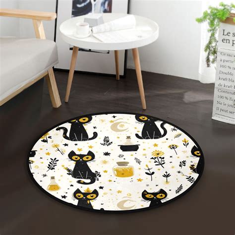 36.2 Inch Round Floor Mat Black Cat Seamless Pattern Carpet Decor Rug ...