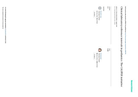 CALIPER Pediatric Reference Intervals: A Comprehensive Study - Studocu
