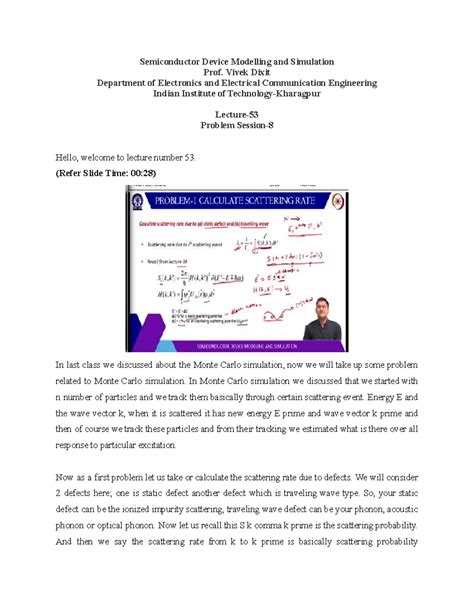 Lec 53 - Scattering Rate & Mobility Models in Semiconductor Devices ...