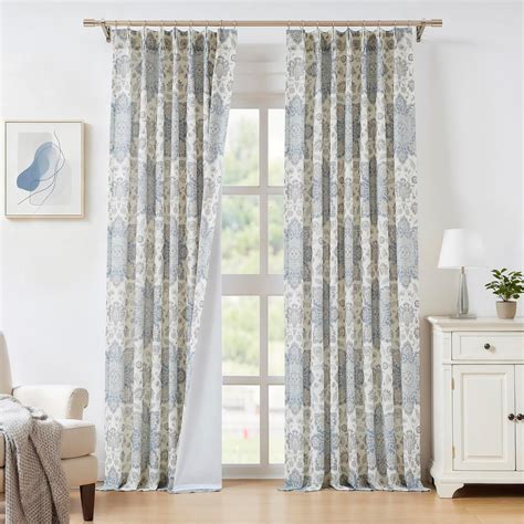 Amazon.com: Navy Blue Floral Print Pinch Pleated Light Filtering ...