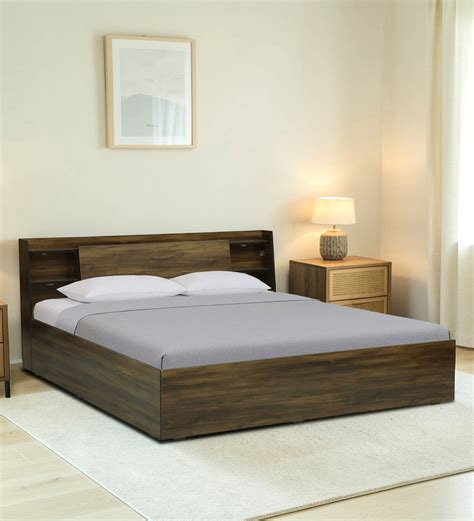 Vento Engineered Wood Bed with Box and Headboard Storage (Walnut) - 12 ...