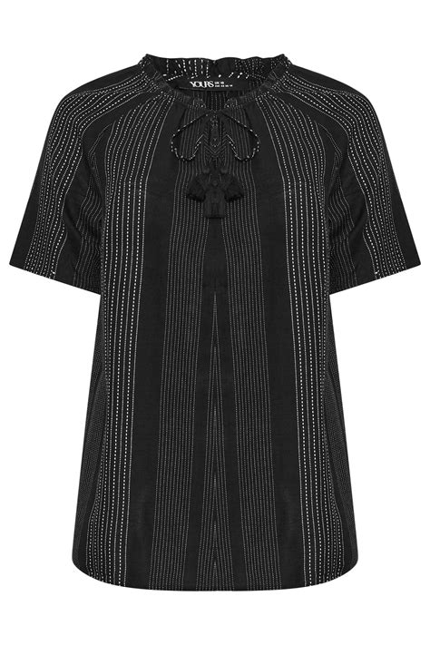 YOURS Plus Size Black Embroidered Notch Neck Blouse | Yours Clothing