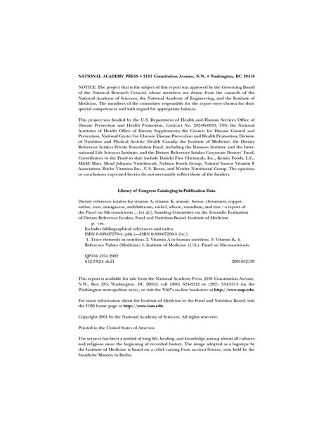 Read "Dietary Reference Intakes for Vitamin A, Vitamin K, Arsenic, Boron, Chromium, Copper ...