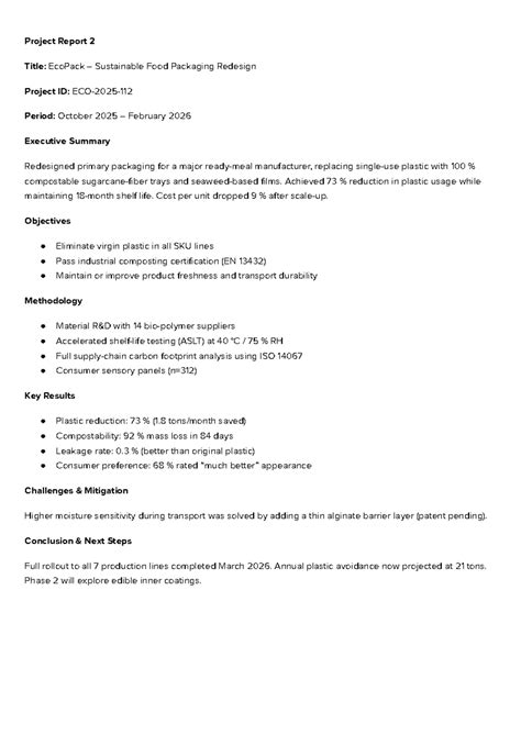 Project Report 2: EcoPack Sustainable Food Packaging Redesign - Studocu