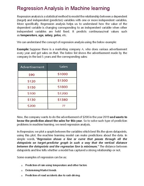 Regression Analysis in Machine Learning: Concepts & Applications - Studocu