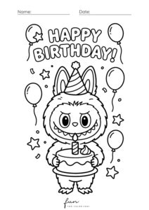 Labubu Happy Birthday Coloring Pages - FunTooColor
