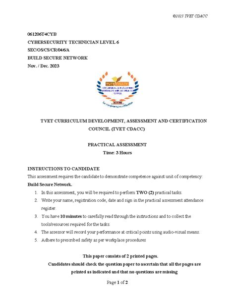 TVET CDACC 061206T4CYB Level 6 Practical Assessment: Build Secure ...