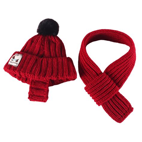 2Pieces Knitted Doggies Scarf and Hat Set Dog Costumes Accessories for ...