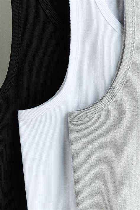 3-pack Slim Fit Ribbed vest tops - Black/White/Grey marl - Men | H&M MY