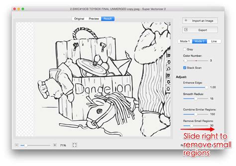 Nachzeichnung von Umrissen und Glättung von Bitmap-Linienkunst auf Mac