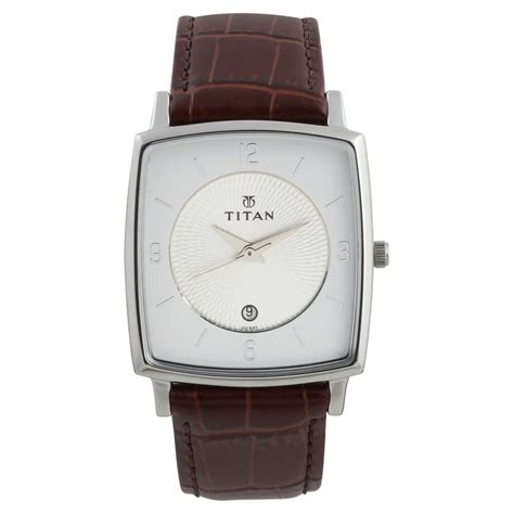 Buy Online Titan Quartz Analog with Date Silver Dial Leather Strap ...