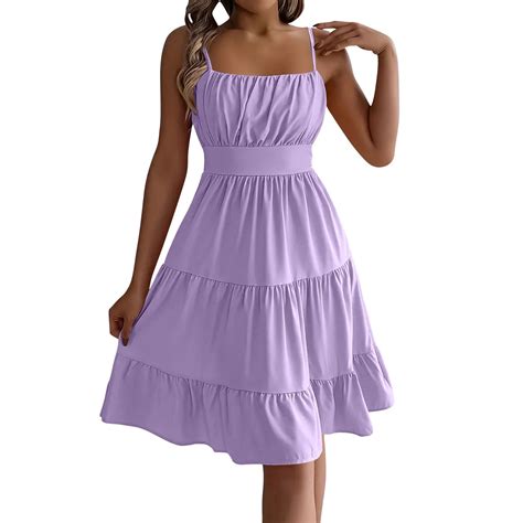 akafmk Summer Cami Dresses for Women High Waist Square Neck Classy Spaghetti Strap Tiered Mini ...