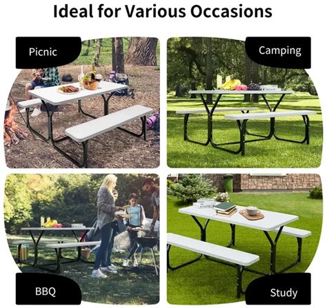 Hdpe Outdoor Picnic Table Bench Set With Metal Base Costway | Furniture.com