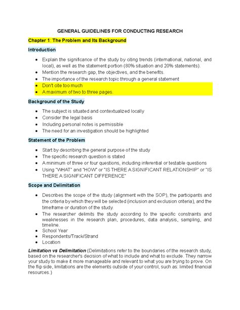 RESEARCH GUIDELINES FOR CONDUCTING RESEARCH (Chapter 1: The Problem and ...