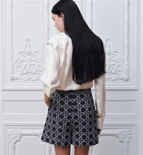 Macrocannage Skort Navy Blue and Ecru Tweed | DIOR