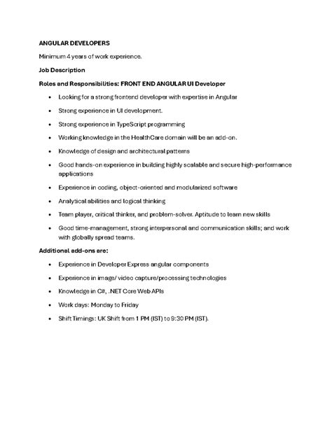 JD - Angular Developer - 4+ Yrs Exp - UK Shift - Studocu