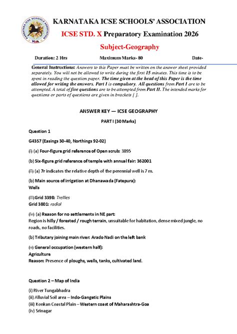 Answer Key for KISA ICSE Geography Std. X Preparatory Exam 2026 - Studocu