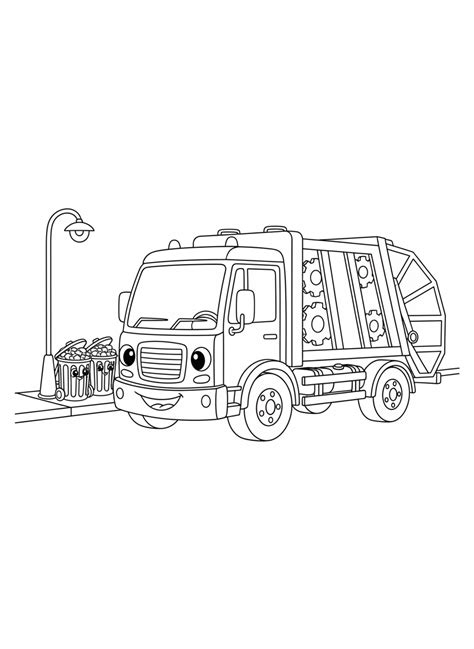 Página para colorear de Camión de Basura Amistoso - PDF Gratis Imprimible