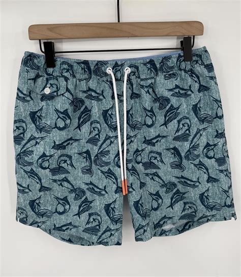 Bonobos Men Size Medium Blue Swordfish Tuna Print Swim Trunk Shorts 7 ...