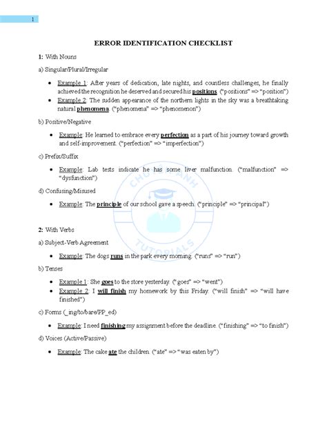 ENG 101: Error Identification Checklist for Grammar and Usage - Studocu
