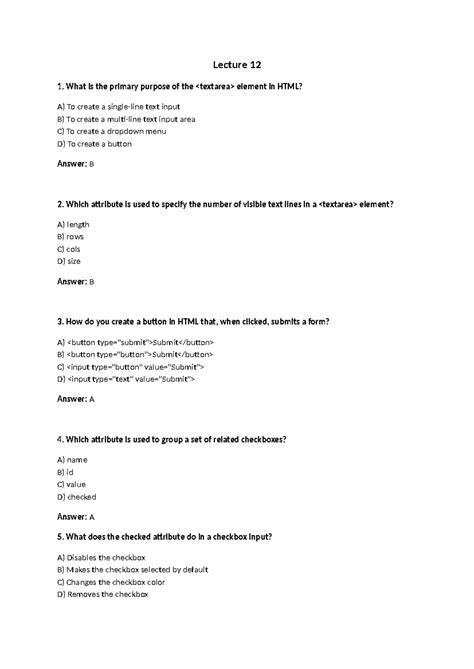 Lecture 12 MCQs - CSE326 HTML Input Elements and Attributes - Studocu