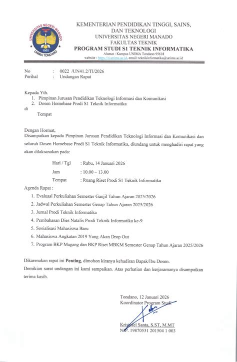 Undangan Rapat 14 Januari 2026 - Teknik Informatika UNIMA