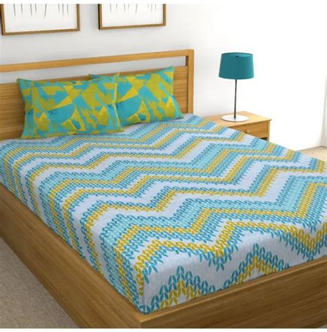 Jaipuri bedsheet 100% Cotton Printed Double Bedsheet (Blue) with set of ...