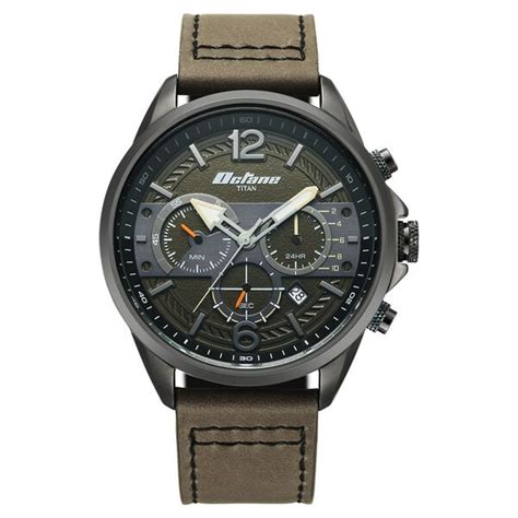 Buy Online Titan Octane Cred Analog with Green Dial Grey Leather Strap ...