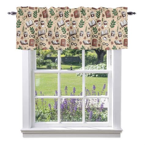 Coffee Books Valance Curtain for Windows Retro Books Coffee Cups ...