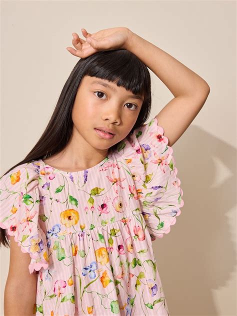 Buy Pink Floral Print Angel Sleeve Dress (3-16yrs) from Next India