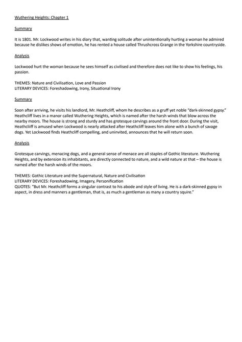 Chapter 1 Summary and Analysis of Wuthering Heights (English Literature ... - One For All